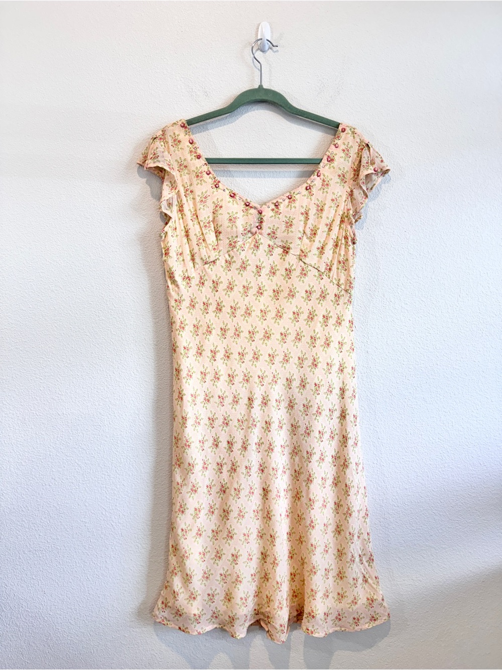 Vintage April Cornell Pink Floral Midi Dress S Coquette Romantic Fairycore K53